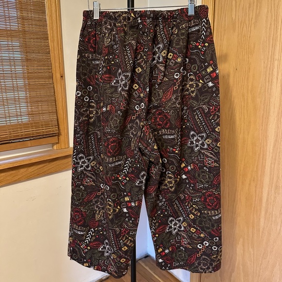 Brown Pull On Adjustable Fun Patterned Pants Size 14 Breckenridge Culottes A10 - Picture 5 of 9